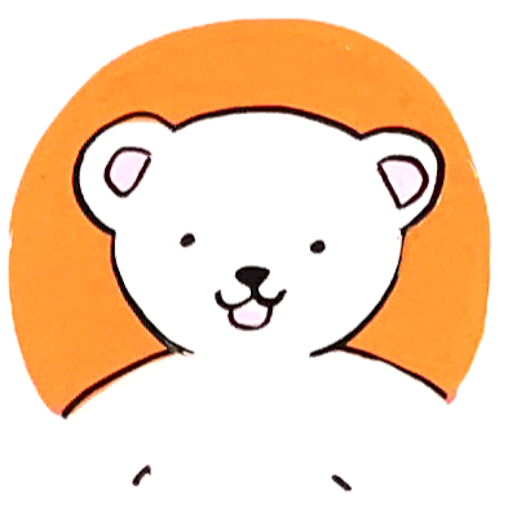 Médaillon orange dans lequel il y a un ours blanc qui sourit, tout mignon.